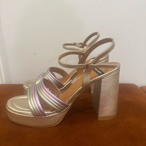 Angel Alarcon  Heels Gold Tone Platform Strap Pink Purple Green   Luxury Spain